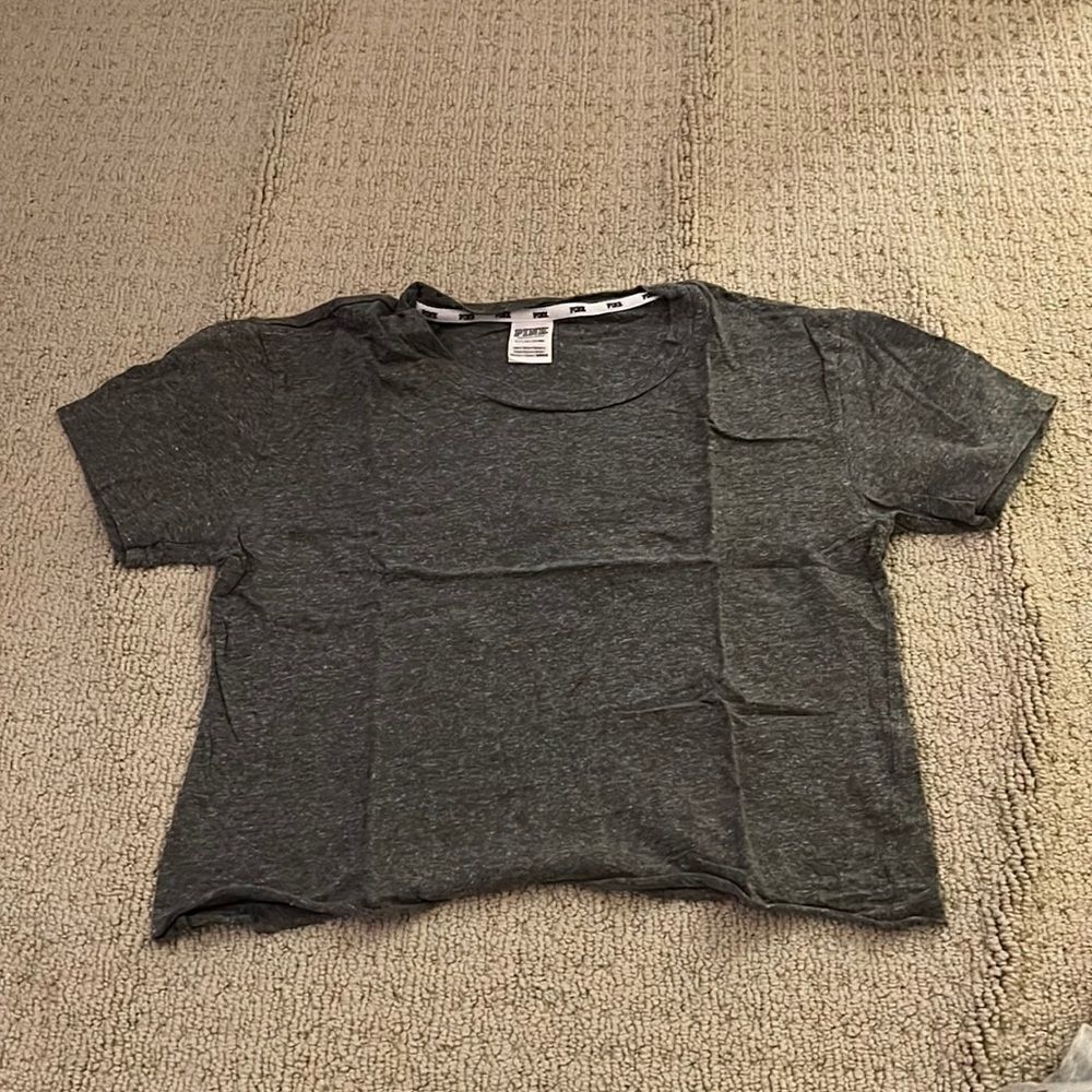 Pink Cropped Grey Tee - Picture 1 of 3